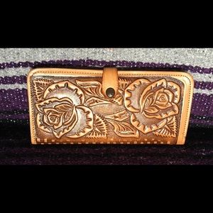 Leather tooled wallet brown Roses Like New